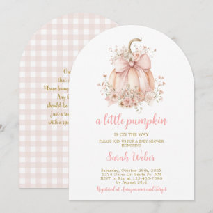 En liten pumpa gingham höst baby shower flicka inbjudningar