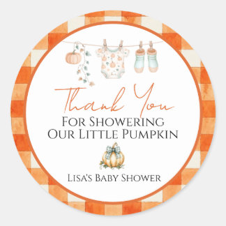 En liten pumpa höst baby shower favor tagg runt klistermärke