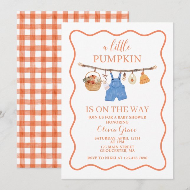 En liten pumpa höst baby shower inbjudan (Fram/baksida)