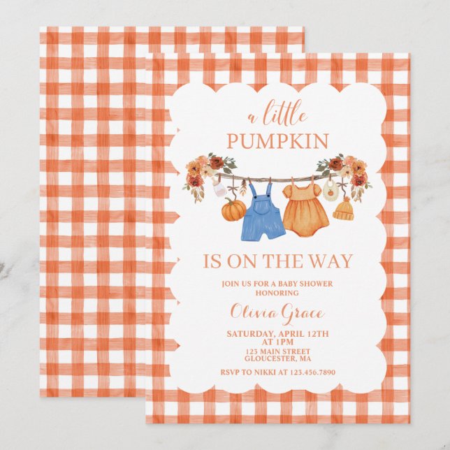 En liten pumpa höst baby shower inbjudan (Fram/baksida)