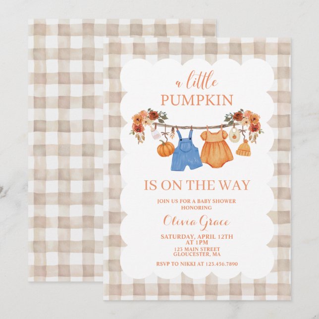 En liten pumpa höst baby shower inbjudan (Fram/baksida)