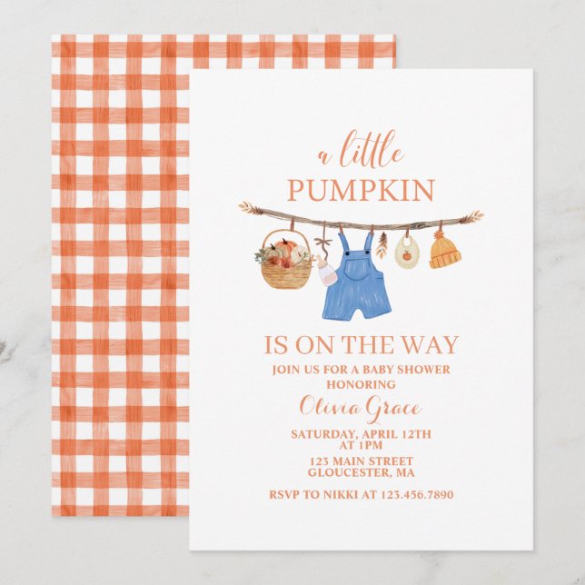 En liten pumpa höst baby shower inbjudan (Fram/baksida)
