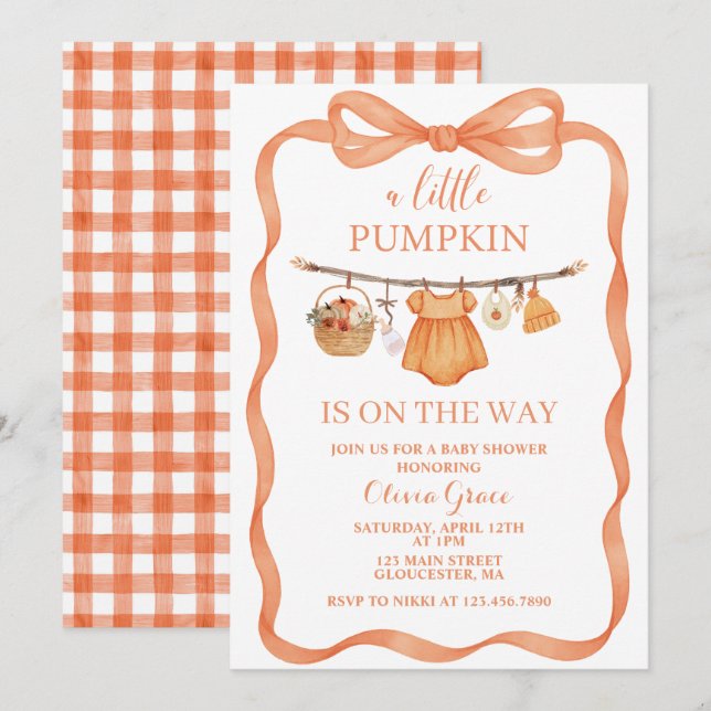 En liten pumpa höst baby shower inbjudan (Fram/baksida)