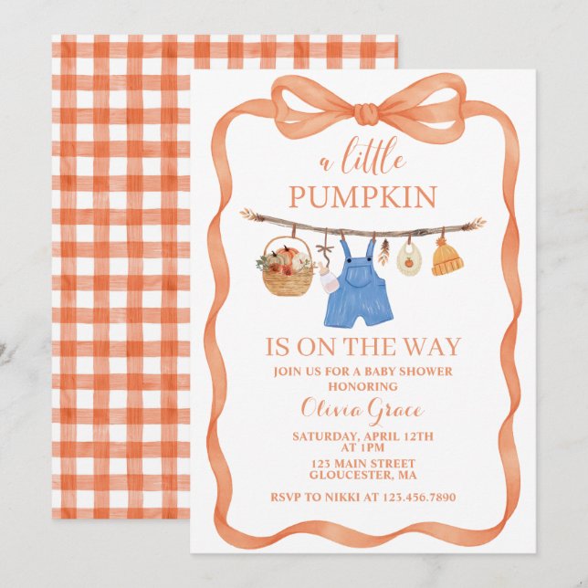 En liten pumpa höst baby shower inbjudan (Fram/baksida)
