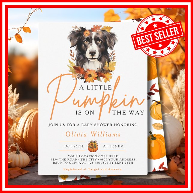 En liten pumpa höst baby shower inbjudningar (A Little Pumpkin is on the Way Fall Autumn Dog Baby Shower Invitation)