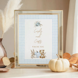 En liten pumpa höst blå Gingham Bordsskylt Poster