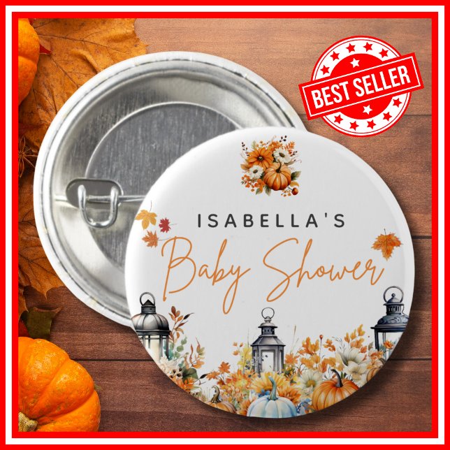 En liten pumpa Höst Blommig Baby Shower Knapp (A Little Pumpkin is on the Way Fall Autumn Floral Baby Shower Buttons)