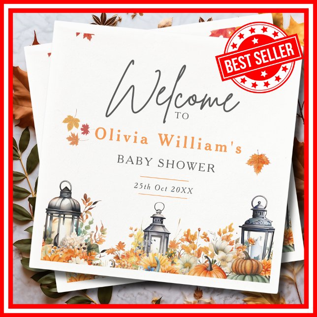 En liten pumpa Höst Blommig Baby Shower Pappersservett (A Little Pumpkin is on the Way Fall Autumn Floral Baby Shower Napkins )