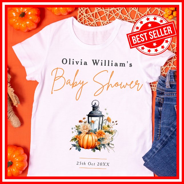 En liten pumpa Höst Blommig Baby Shower T Shirt (A Little Pumpkin is on the Way Fall Autumn Floral Baby Shower T-Shirt )