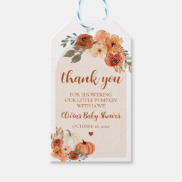 En liten pumpa höst boho baby shower tacksamhetset presentetikett