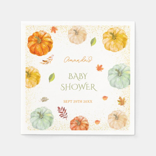 En liten pumpa höst botanisk baby shower pappersservett (Framsidan)