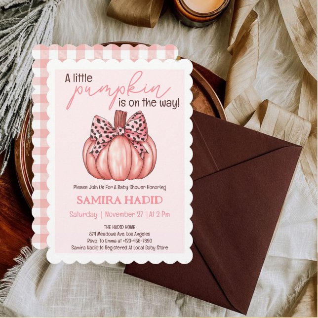En Liten Pumpa Höst Lila Rosa Baby Shower Inbjudningar (Skapare uppladdad)