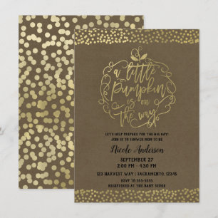En liten pumpa höst rustik guld baby shower inbjudningar