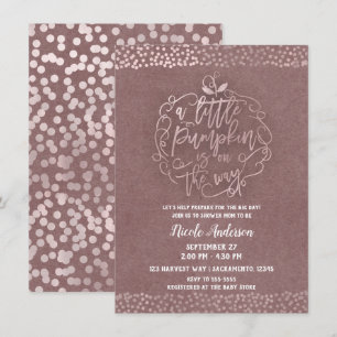 En liten pumpa höst rustik rosé guld baby shower inbjudningar