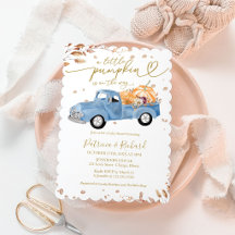 En liten pumpa höstpojke baby shower Blå lastbil