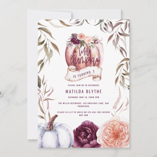 En liten pumpa lila blommigt fyller år (Framsida)