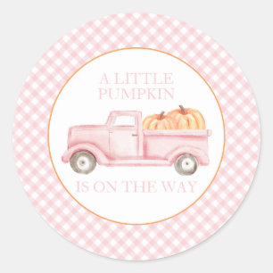 En liten pumpa ljusrosa lastbil baby shower runt klistermärke