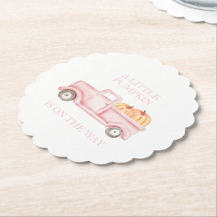 En liten pumpa ljusrosa lastbil baby shower underlägg papper