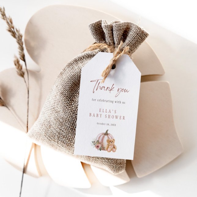 En liten pumpa nallebjörn tackkortslapp presentetikett (Skapare uppladdad)