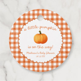 En liten pumpa nyckfull orange höst baby shower gåvor etiketter