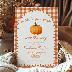En liten pumpa nyckfull orange höst baby shower inbjudningar