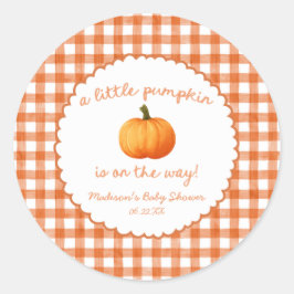 En liten pumpa nyckfull orange höst baby shower runt klistermärke