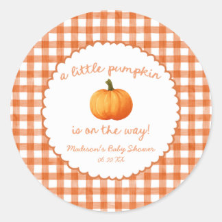 En liten pumpa nyckfull orange höst baby shower runt klistermärke