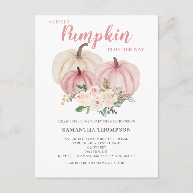 En liten pumpa rosa baby shower inbjudan (Framsida)