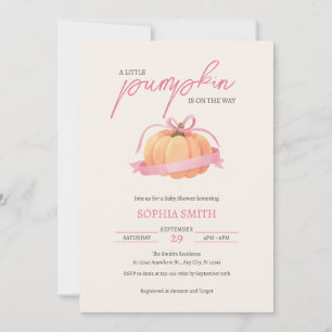 En liten pumpa rosa båge band baby shower inbjudningar