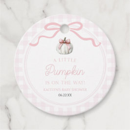 En liten pumpa rosa båge höst baby shower gåvor etiketter