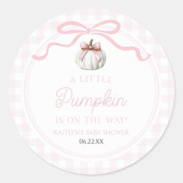 En liten pumpa rosa båge höst baby shower runt klistermärke