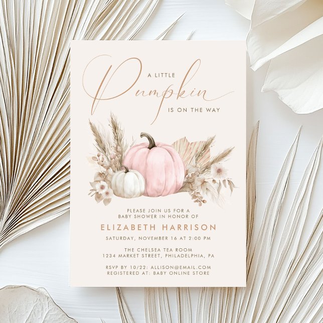 En liten pumpa rosa höst babyflicka shower inbjudningar (A Little Pumpkin Pink Fall Baby Girl Shower Invitation)
