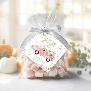 En liten pumpa rosa lastbil höst flicka baby showe gåvor etiketter