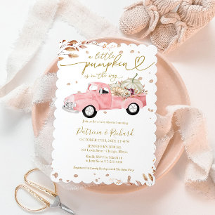 En liten pumpa rosa lastbil Höst flicka baby showe Inbjudningar