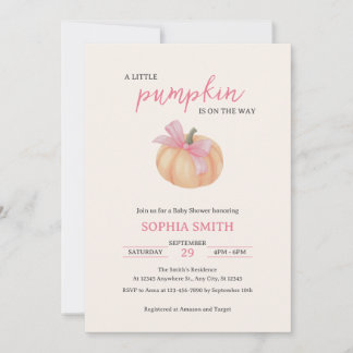 En liten pumpa rosa rosett baby shower inbjudningar