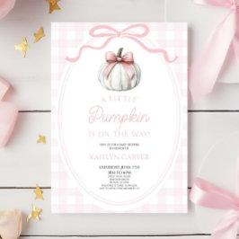 En liten pumpa rosa rosett höst baby shower inbjudningar