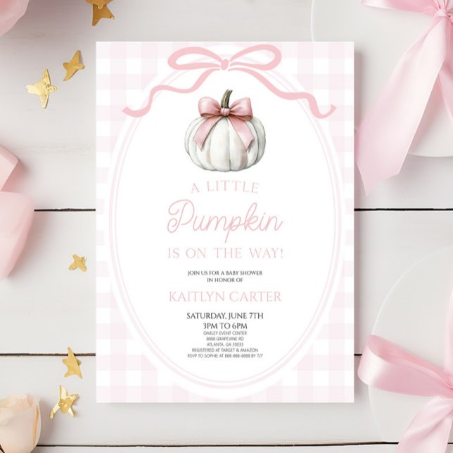 En liten pumpa rosa rosett höst baby shower inbjudningar (Skapare uppladdad)