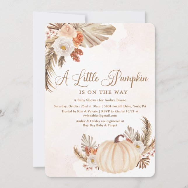 En liten pumpa rustik baby shower inbjudan (Framsida)