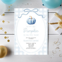 En liten pumpa snygg blå höst baby shower