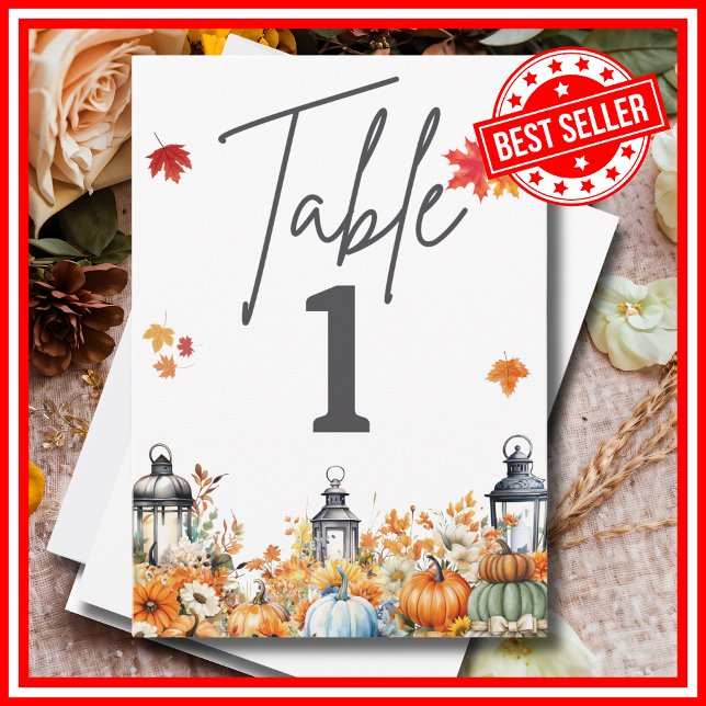 En liten pumpabarnvår TABLE NUMMER Inbjudningar (A Little Pumpkin is on the Way Fall Autumn Floral Baby Shower Table Numbers)