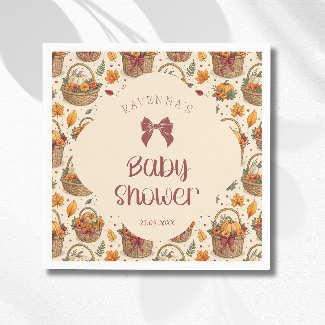 En liten pumpakorg vinröd baby shower-båge pappersservett (Skapare uppladdad)