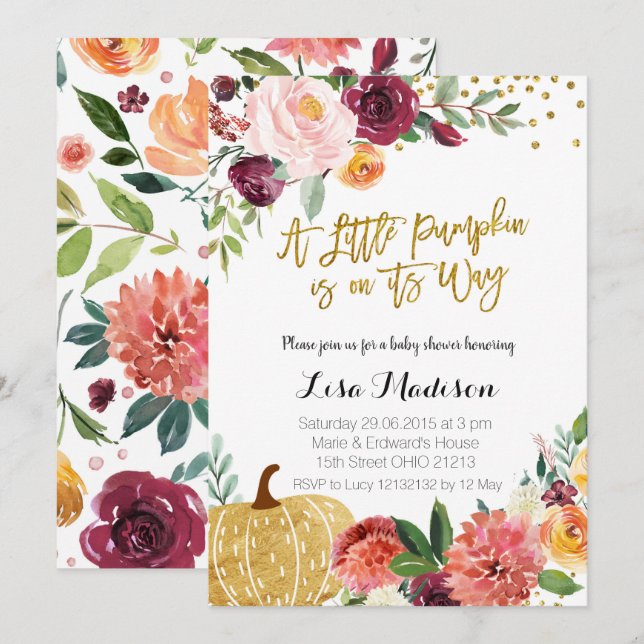 En liten Pumpkin är på sitt sätt... Inbjudningar (Fram/baksida)