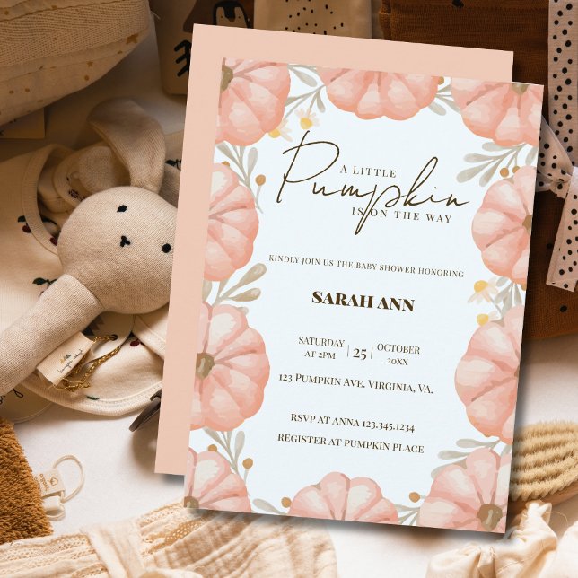 En liten Pumpkin är på väg att visa sig vara babys Inbjudningar (A Little Pumpkin Is On The Way Baby Shower Invitation)