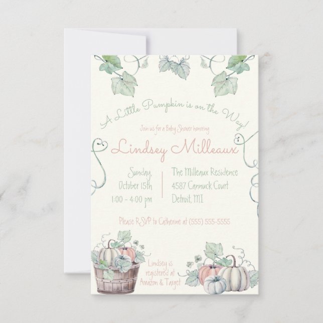 En liten Pumpkin är på väg! Baby Shower Inbjudningar (Framsida)
