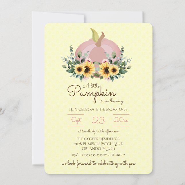 En liten Pumpkin är på väg som Baby Shower Inbjuda Inbjudningar (Framsida)