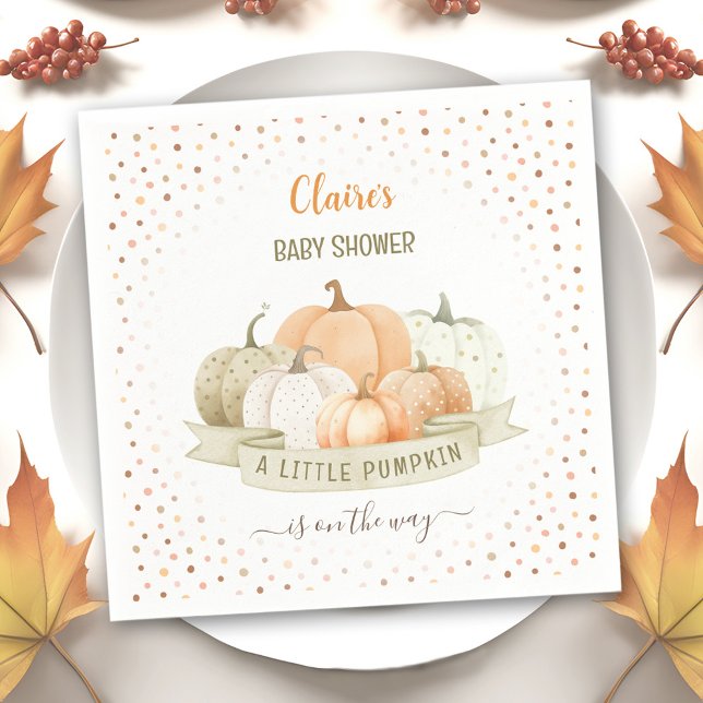 En liten Pumpkin är på vägen till pojkbabyskor Pappersservett (A Little Pumpkin Is On The Way Boy Baby Shower Napkins)
