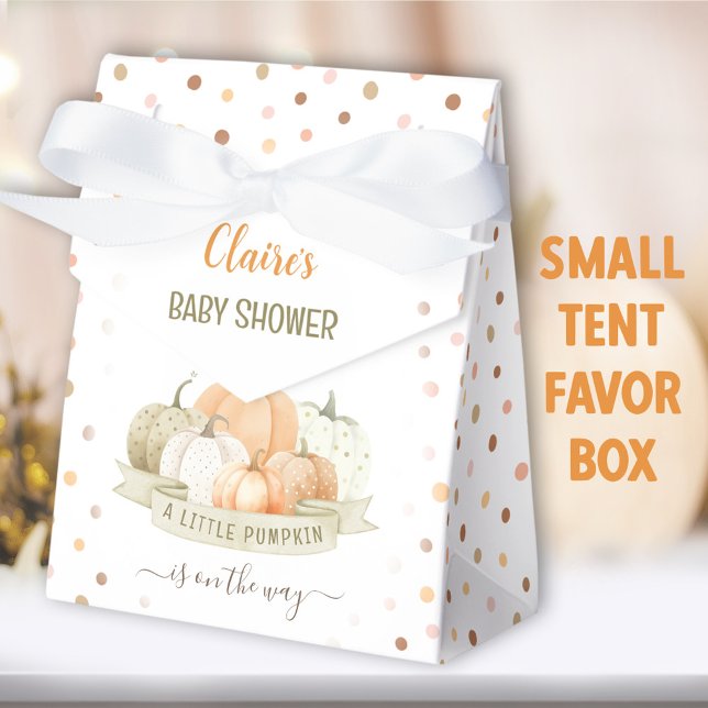 En liten Pumpkin är på vägen till pojkbabyskor Presentaskar (Dotted Pumpkin favor box - You can choose from 2 sizes of these tent favor boxes)