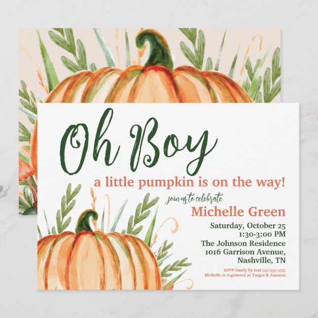 En liten Pumpkin är på Way Baby Shower Inbjudningar (Fram/baksida)