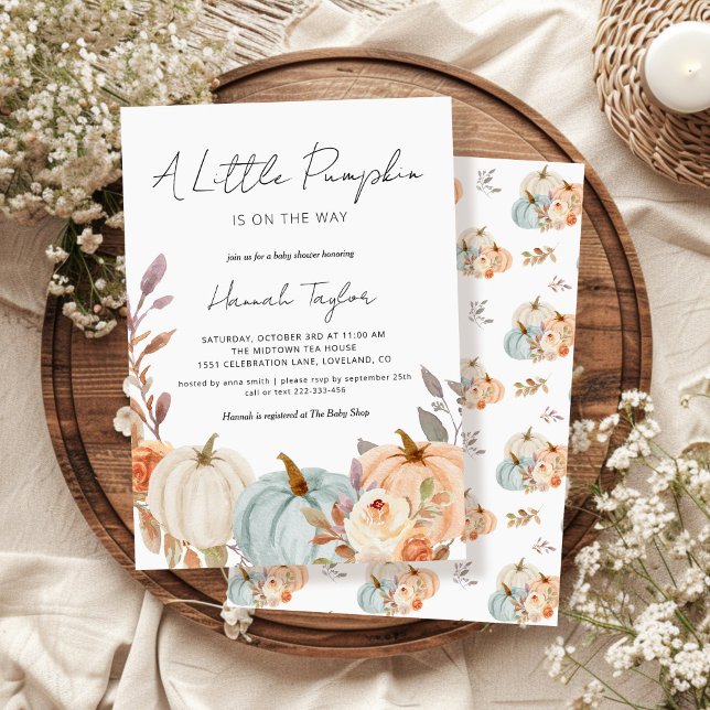 En liten Pumpkin är på Way Fall Baby Shower Inbjudningar (a little pumpkin is on the way baby shower invitations)