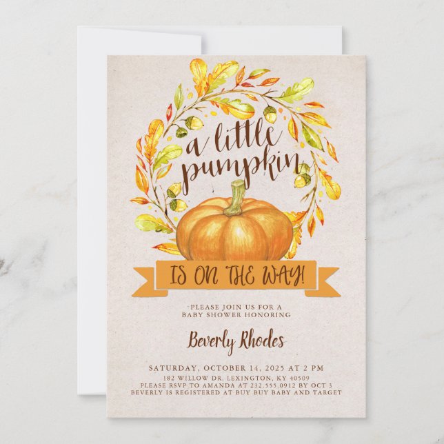 En liten Pumpkin är på Way Fall Baby Shower Inbjudningar (Framsida)